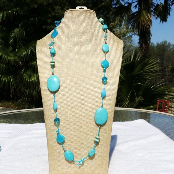 Boho Necklace Turquoise Stone Bead Statement Set - Picture 1 of 5